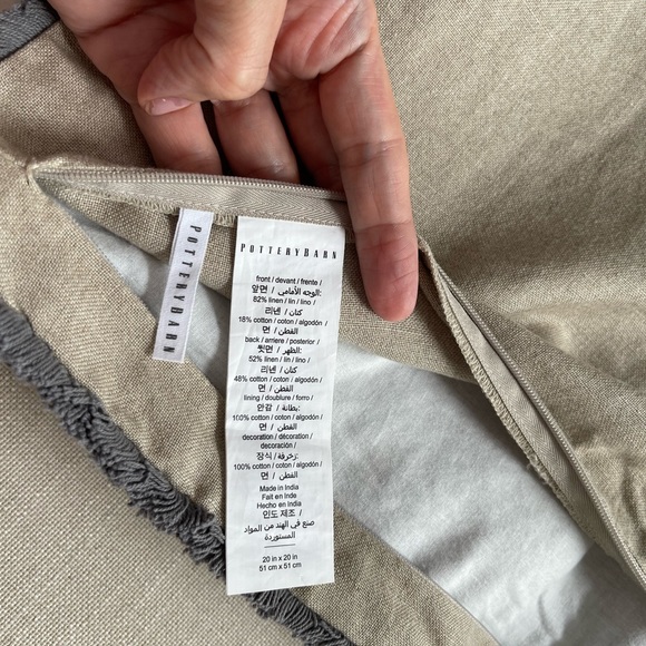 Pottery barn pillow grey blue color with fringed edges. - Picture 3 of 3